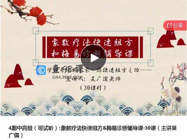 象数疗法快速组方&梅易诊断辅导课·30课（主讲吴广儒）