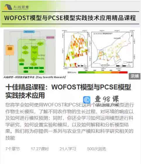 十佳精品课程：WOFOST模型与PCSE模型实践技术应用