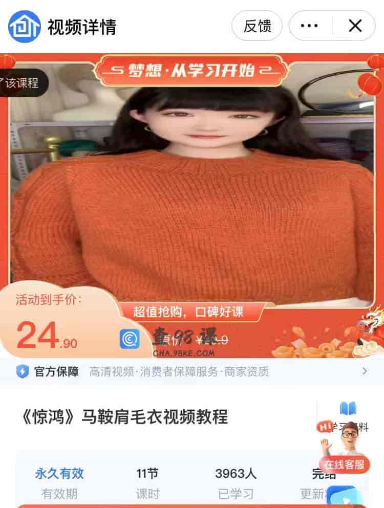 9037  《惊鸿》马鞍肩毛衣视频教程