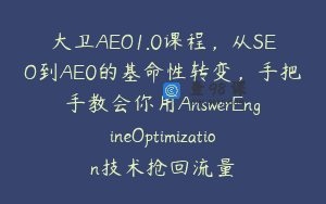 大卫AEO1.0课程，从SEO到AE0的基命性转变，手把手教会你用AnswerEngineOptimization技术抢回流量