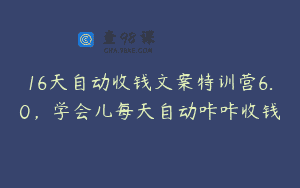 16天自动收钱文案特训营6.0，学会儿每天自动咔咔收钱