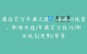通往百万年薪之路·陪跑训练营：职场外挂/年薪百万技巧/职业规划定制/等等