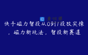 快手磁力智投从0到1投放实操，磁力新玩法，智投新赛道