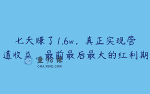 七天赚了1.6w，真正实现管道收益，最前最后最大的红利期