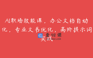 AI职场效能课，办公文档自动化，专业文书优化，高阶提示词实战