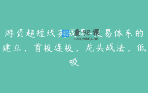 游资超短线实战课-交易体系的建立，首板连板，龙头战法，低吸
