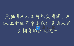 熊猫哥AI人工智能实用课，AI人工智能革命是我们普通人逆袭翻身的巨大机…