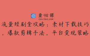 流量短剧全攻略：素材下载技巧，爆款剪辑手法，平台变现策略